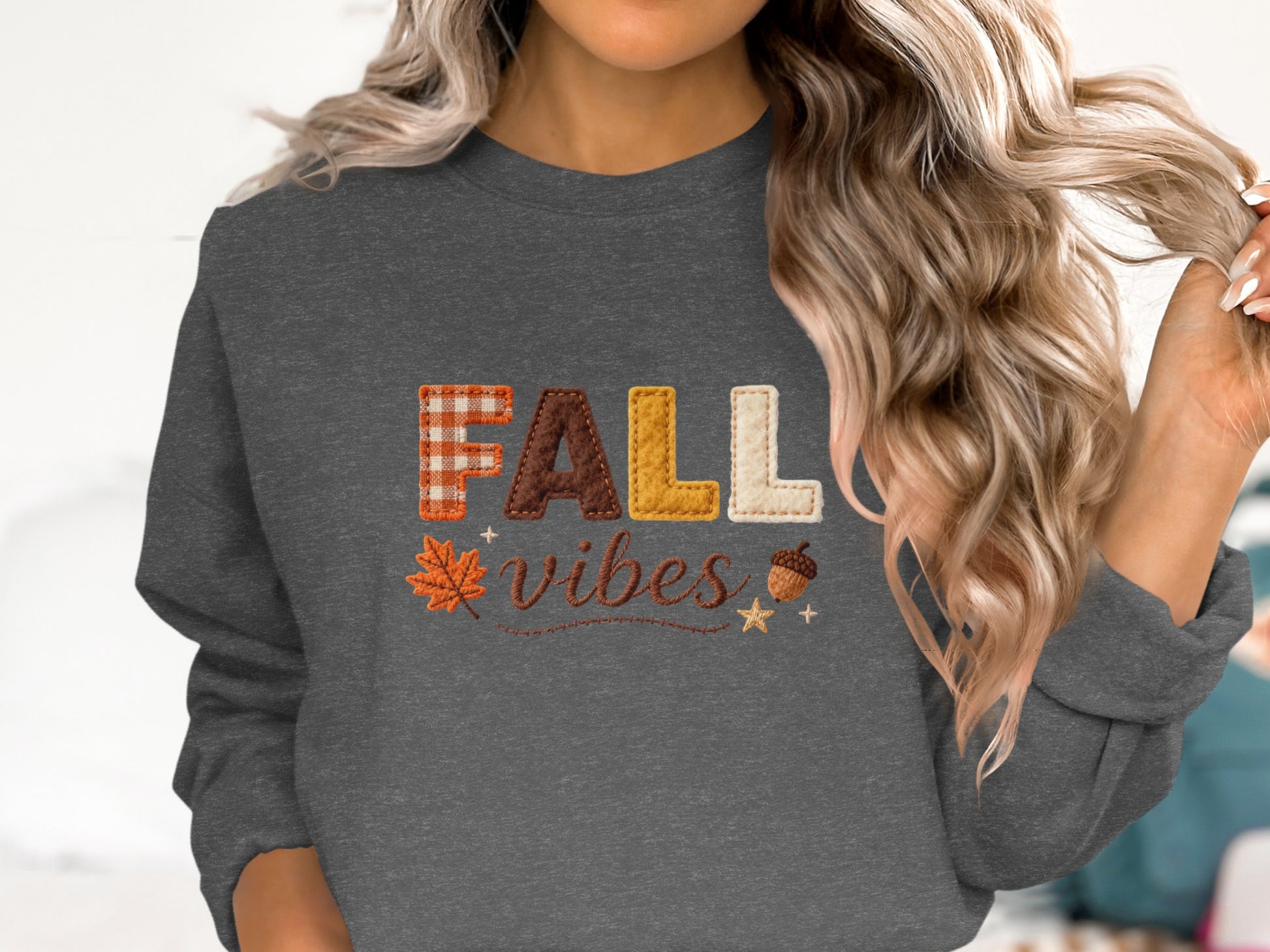 Cozy Fall Vibes Sweatshirt with Autumn Leaves Design