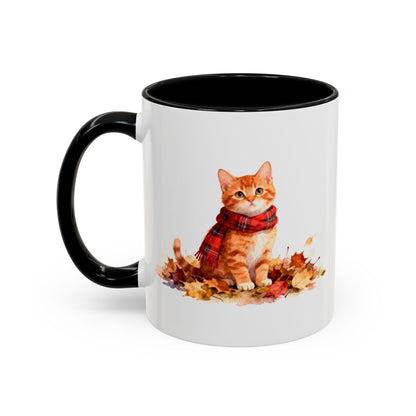 Adorable Cat with Scarf Fall Leaves Mug product