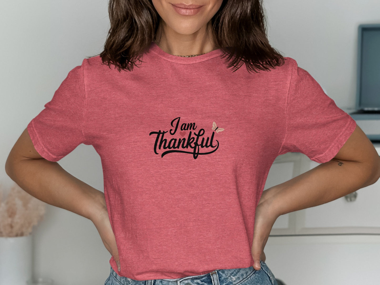 I Am Thankful Pink Graphic Tee Shirt Product