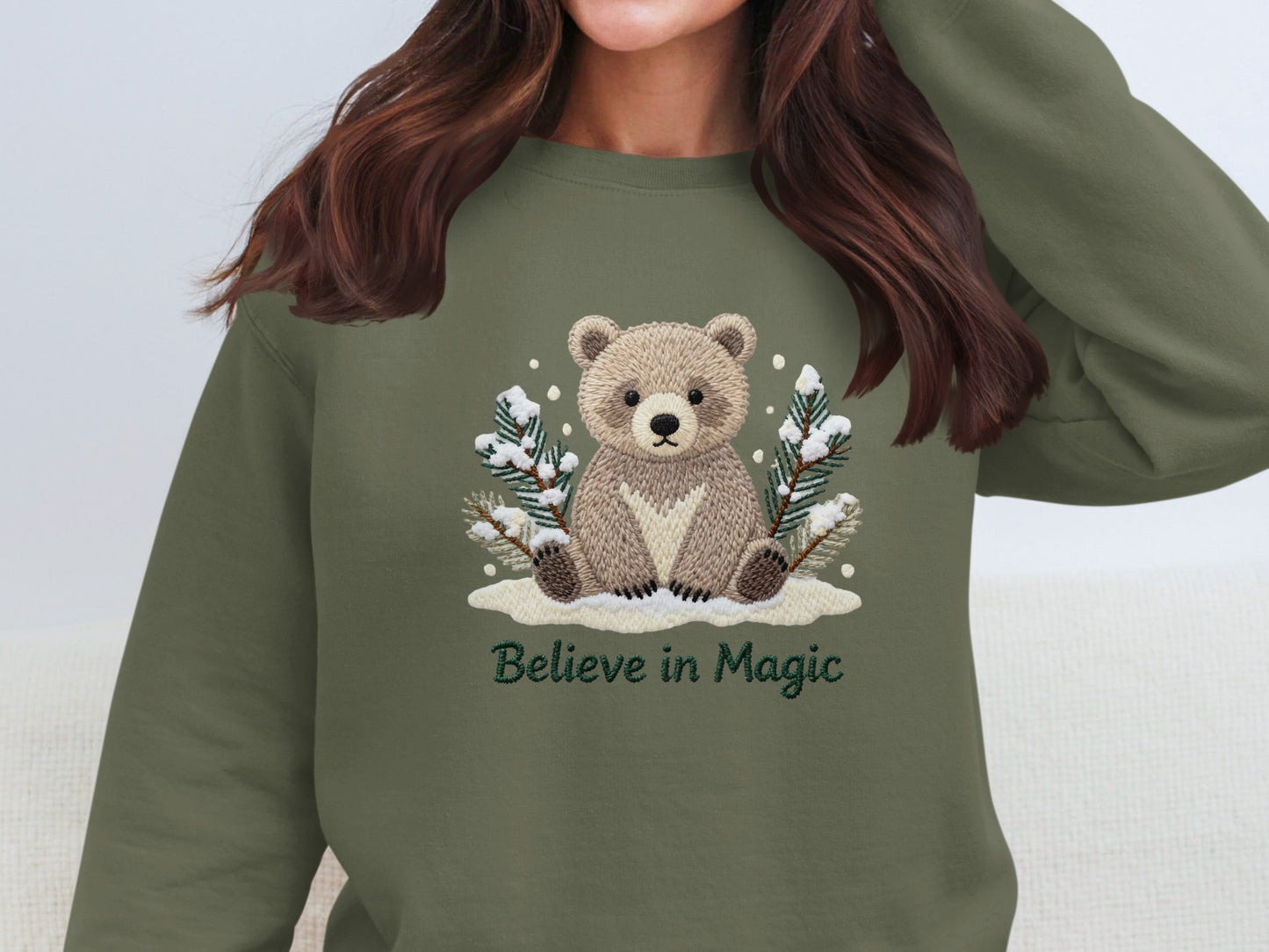 Believe in Magic Bear Embroidery Sweatshirt