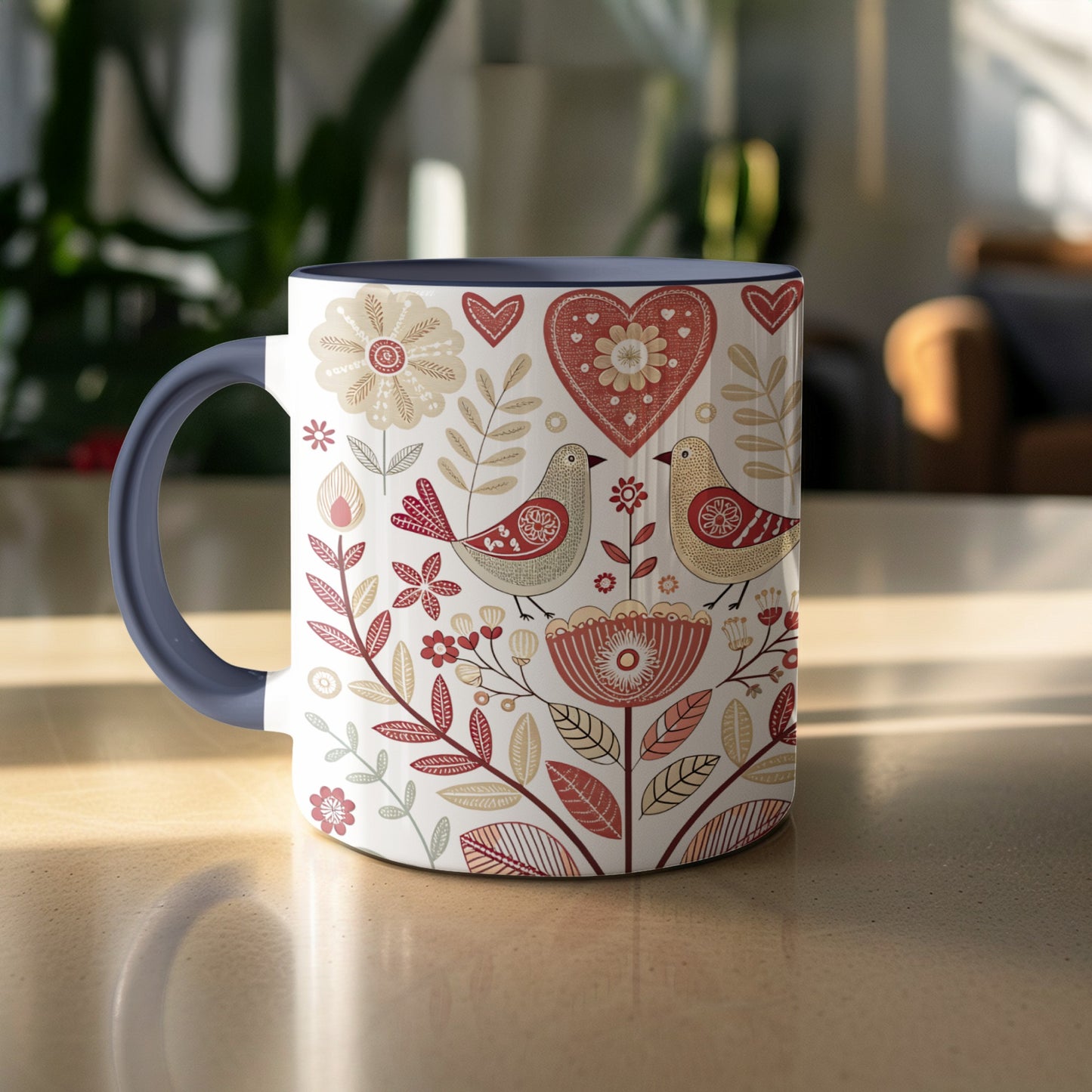 Folk Art Birds and Flowers Design Mug