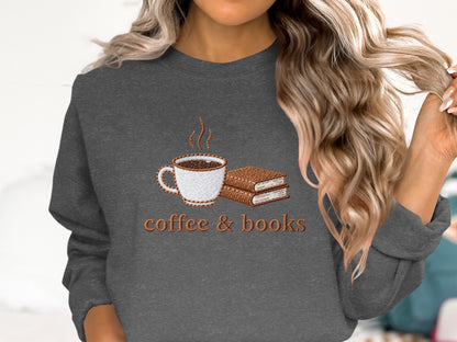 Coffee & Books Embroidered Sweatshirt