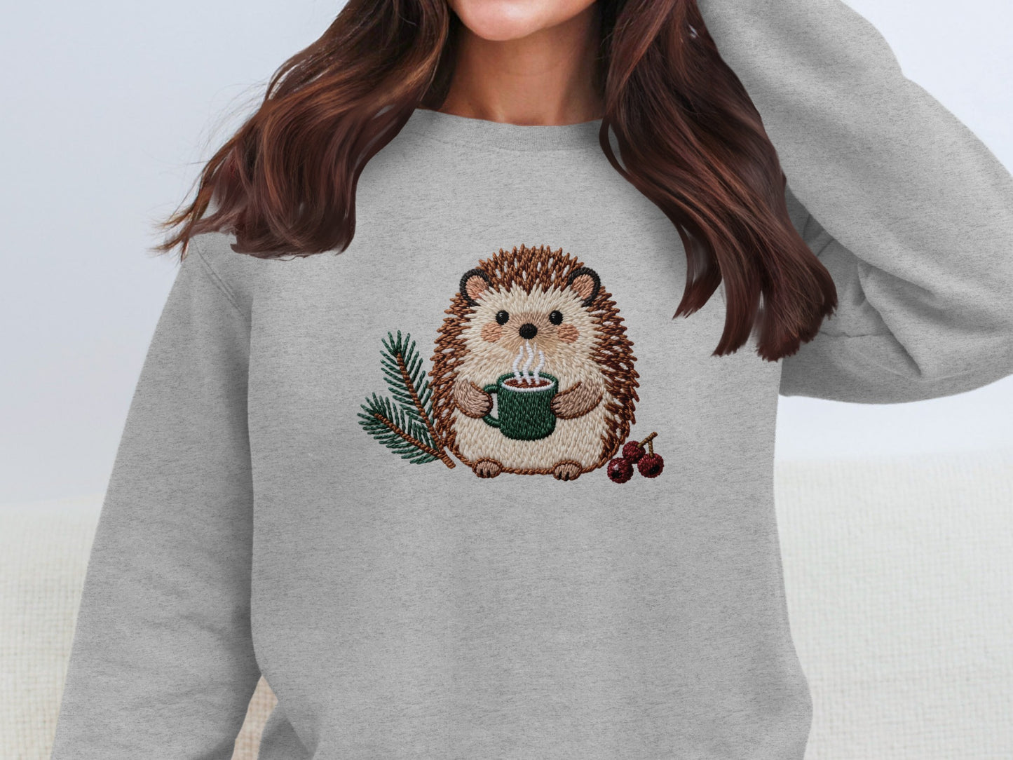 Cute Hedgehog with Coffee Holiday Sweatshirt