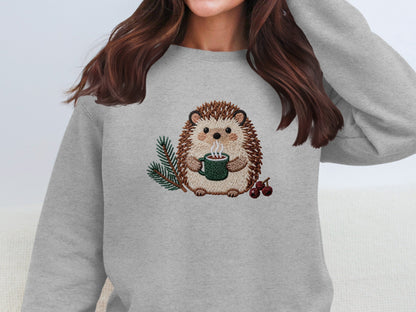 Cute Hedgehog with Coffee Holiday Sweatshirt
