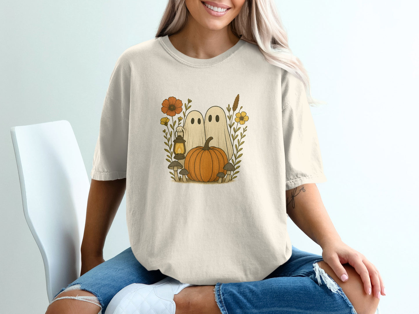 Adorable Ghosts with Pumpkins Graphic Tee product type