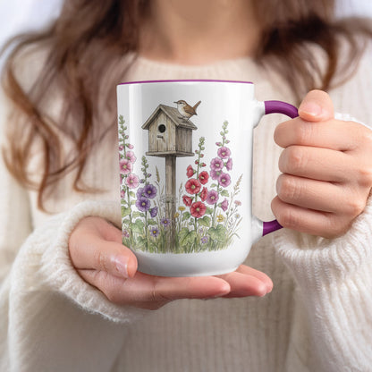 Colorful Floral Birdhouse Design Coffee Mug