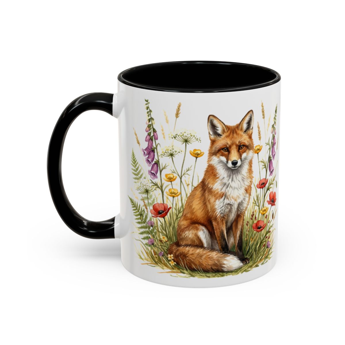 Charming Fox and Floral Design Coffee Mug