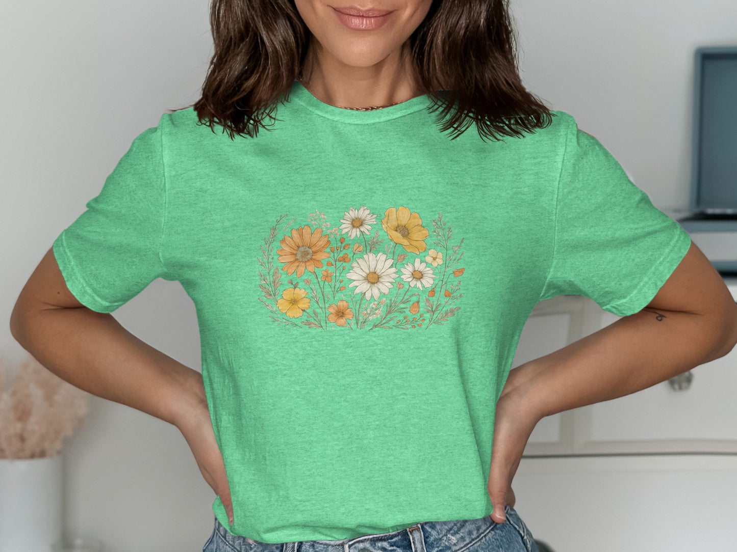 Green T-Shirt with Cute Floral Pattern Design product