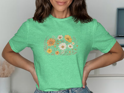 Green T-Shirt with Cute Floral Pattern Design product