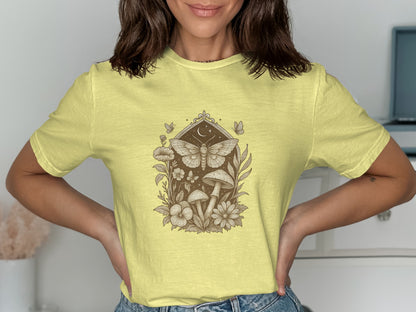 Vintage Insect and Floral Print Yellow T-shirt product