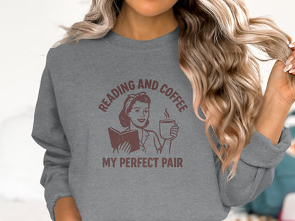 Cozy Graphic Sweatshirt Reading and Coffee Design