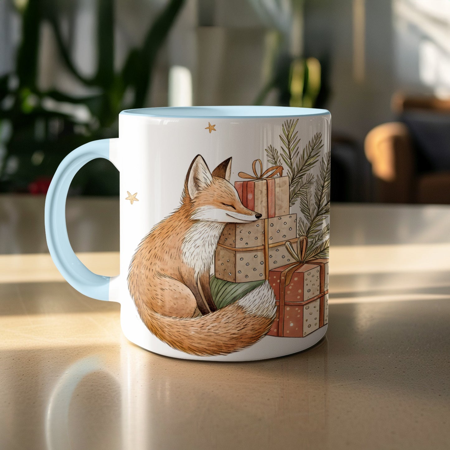 Fox with Wrapped Gifts Design Mug