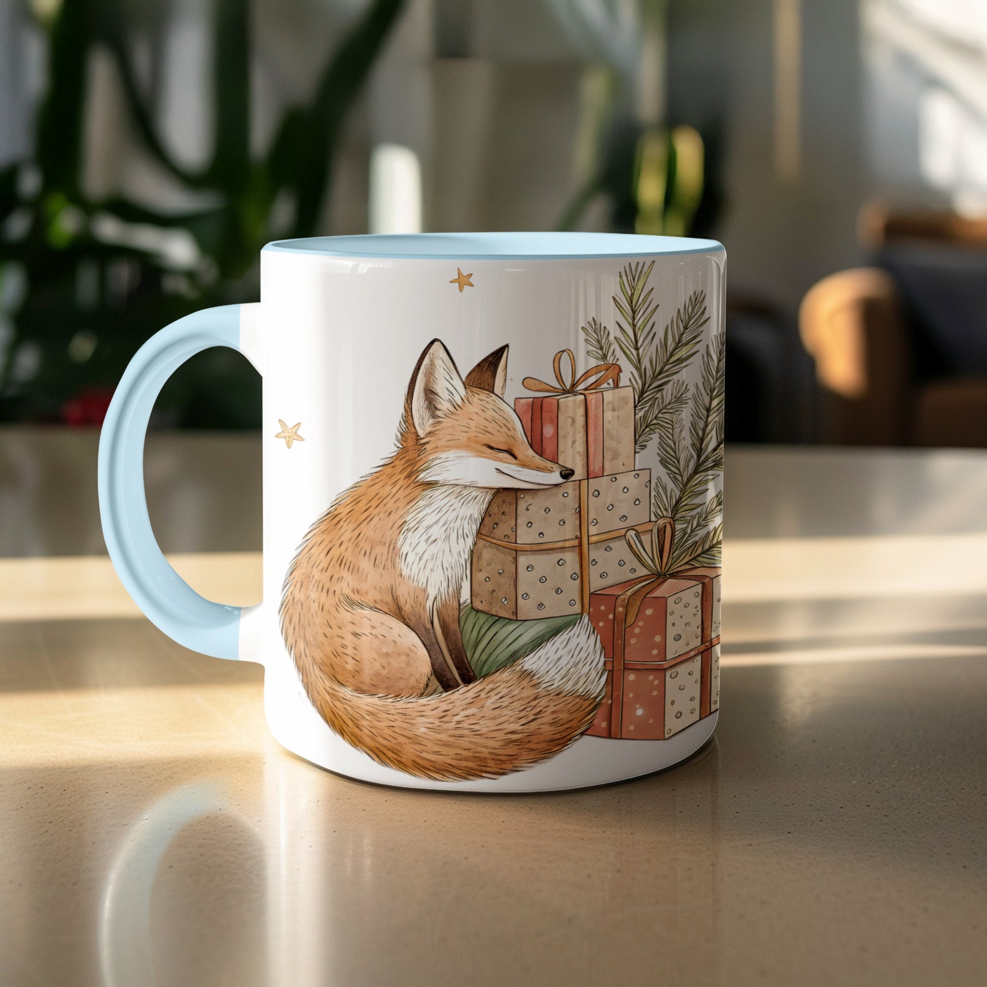 Fox with Wrapped Gifts Design Mug