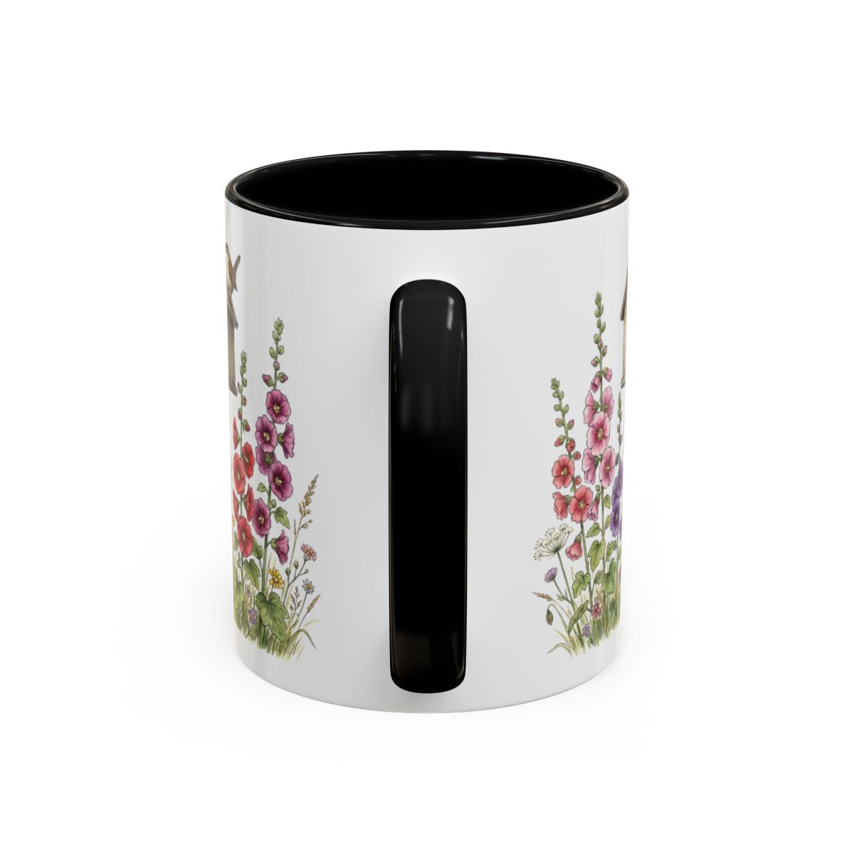 Floral Patterned Coffee Mug with Black Handle