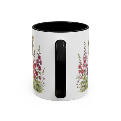 Floral Patterned Coffee Mug with Black Handle