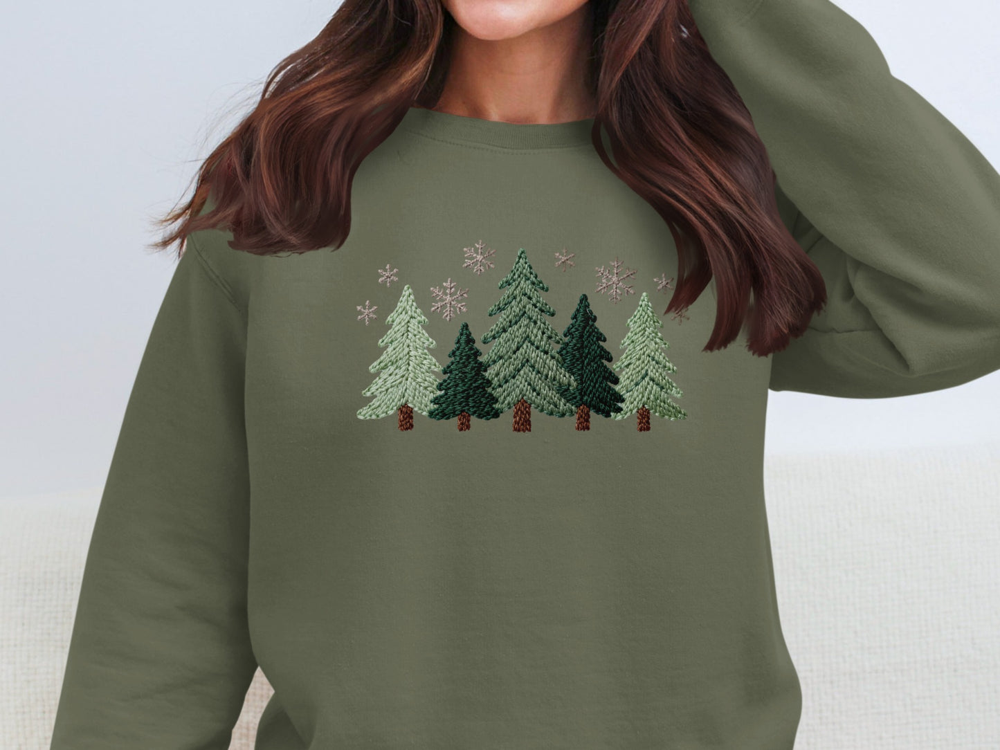 Cozy Winter Forest Themed Embroidered Sweatshirt