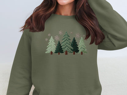 Cozy Winter Forest Themed Embroidered Sweatshirt
