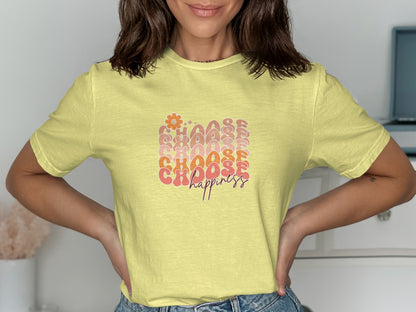 Bright Yellow Choose Happiness Graphic T-Shirt product