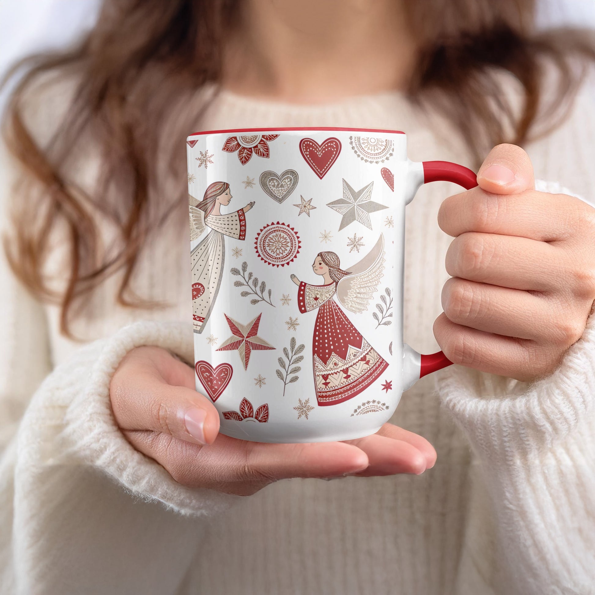 Christmas Themed Mug with Angel and Heart Designs
