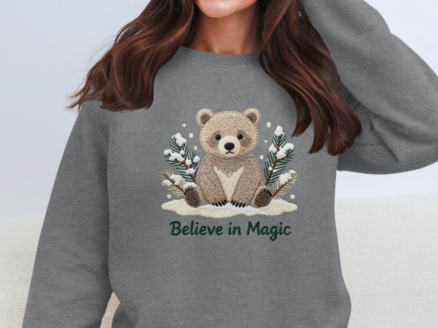 Believe in Magic Bear Embroidery Design Sweatshirt