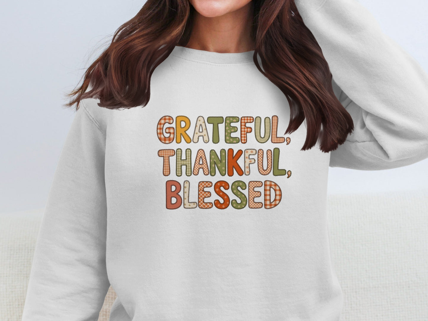 Grateful Thankful Blessed Statement Sweatshirt for Women