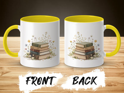 Vintage Book Stack With Floral Design Mug