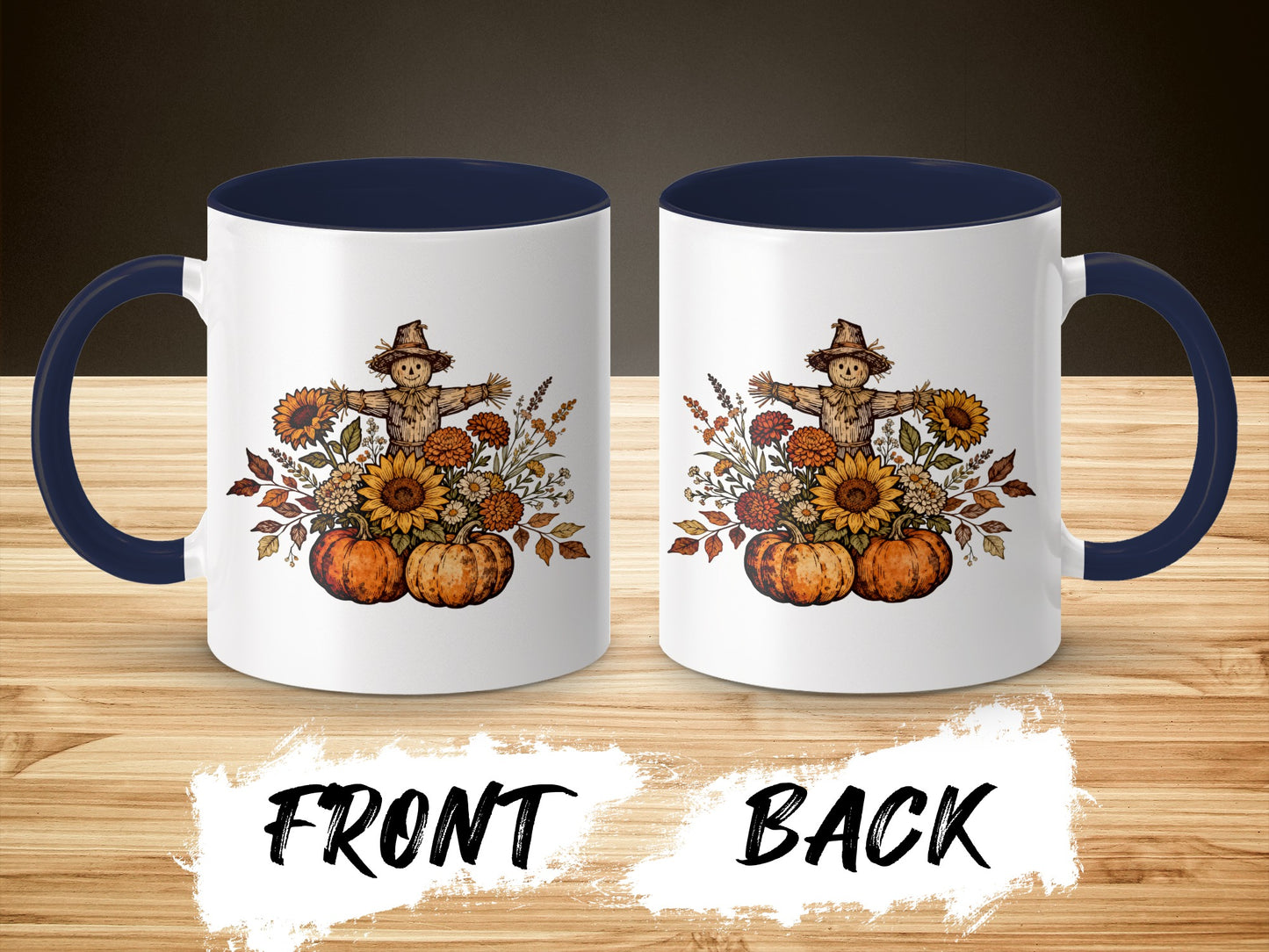 Scarecrow and Pumpkins Design Mug Perfect for Fall
