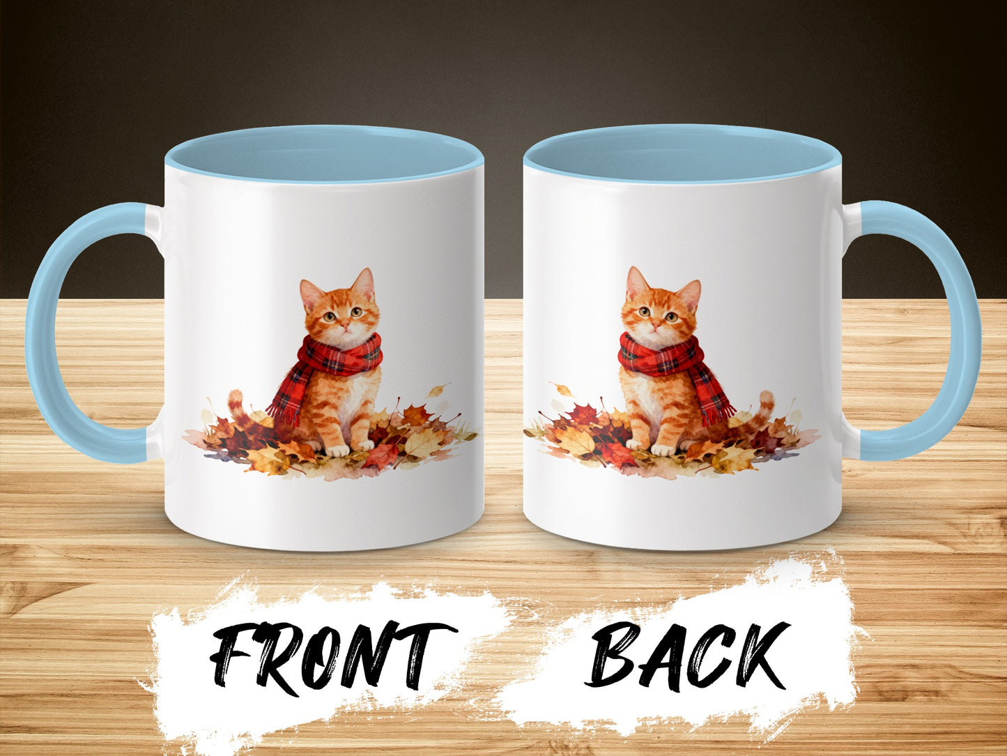 Cute Cat with Red Scarf Autumn Leaves Mug product