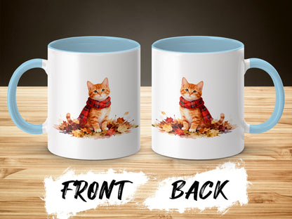 Cute Cat with Red Scarf Autumn Leaves Mug product