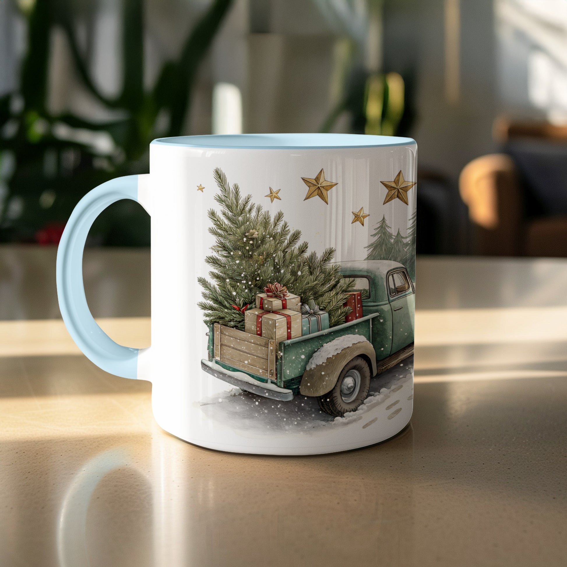Vintage Green Truck with Christmas Tree Gifts Mug