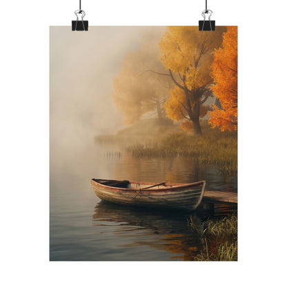 Wooden Boat On A Foggy Lake Poster