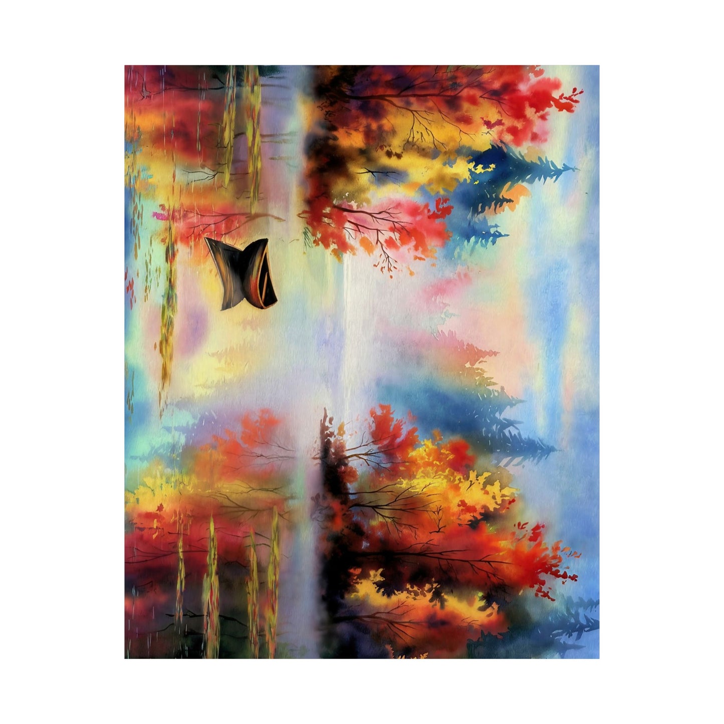 Small Boat On A Mountain Lake In The Fall Watercolor Poster
