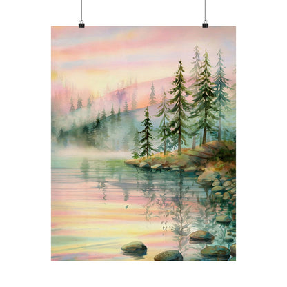 Mountain Lake With Pines Poster