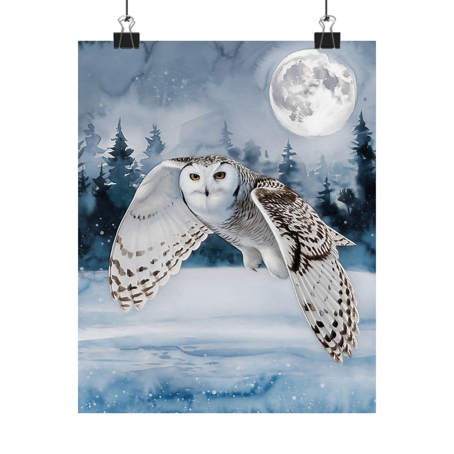 Snow Owl Flying At Night Poster