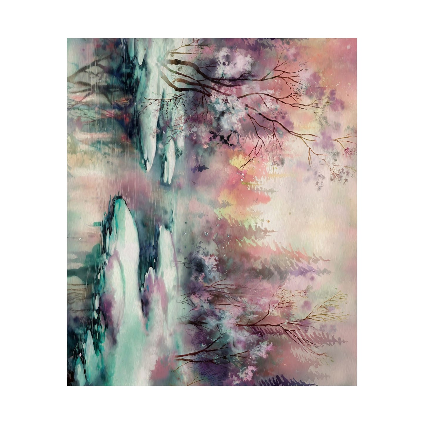 Winter Forest Stream Watercolor Poster