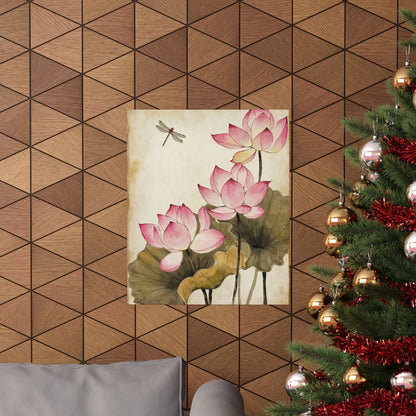 Pink Flowers With Dragonfly Poster