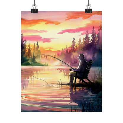 Man Fishing At Sunset Poster