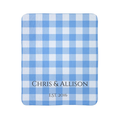 Cozy Blue Gingham Family Name Blanket