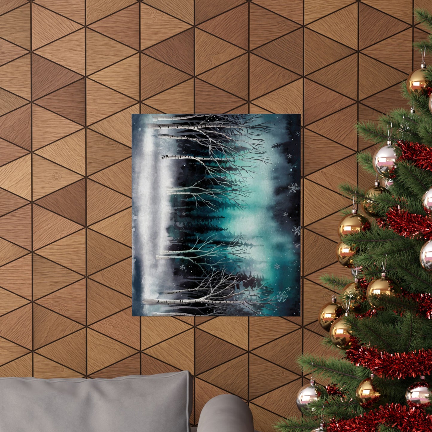 Winter Forest Snowfall Watercolor Poster