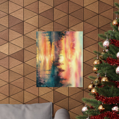 Dreamy Woodland Pond Sunset Poster