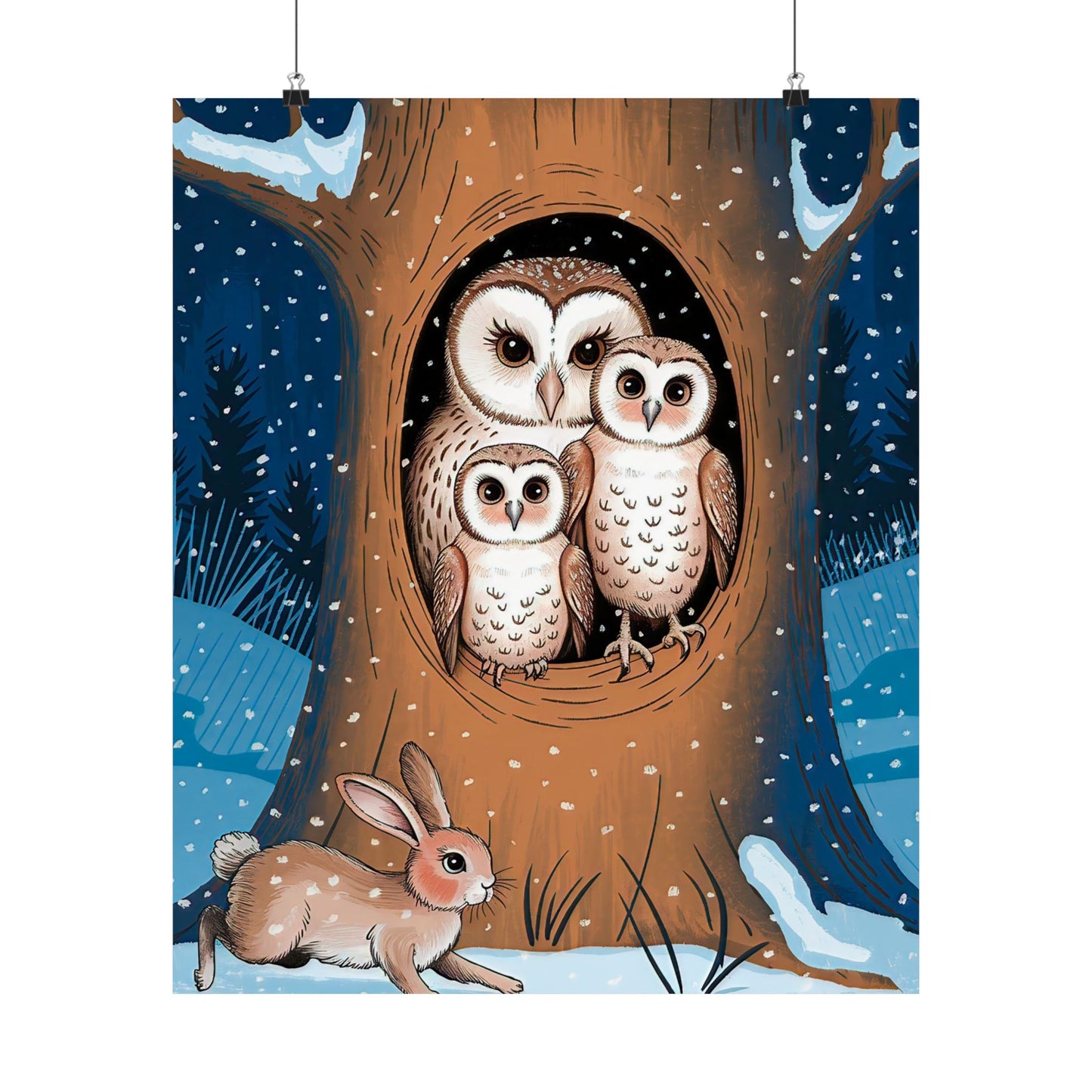 Owl Family In Tree Poster