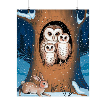 Owl Family In Tree Poster
