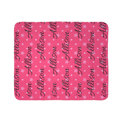 Custom Girls Name Plush Blanket | Pink Signature Pattern Sherpa