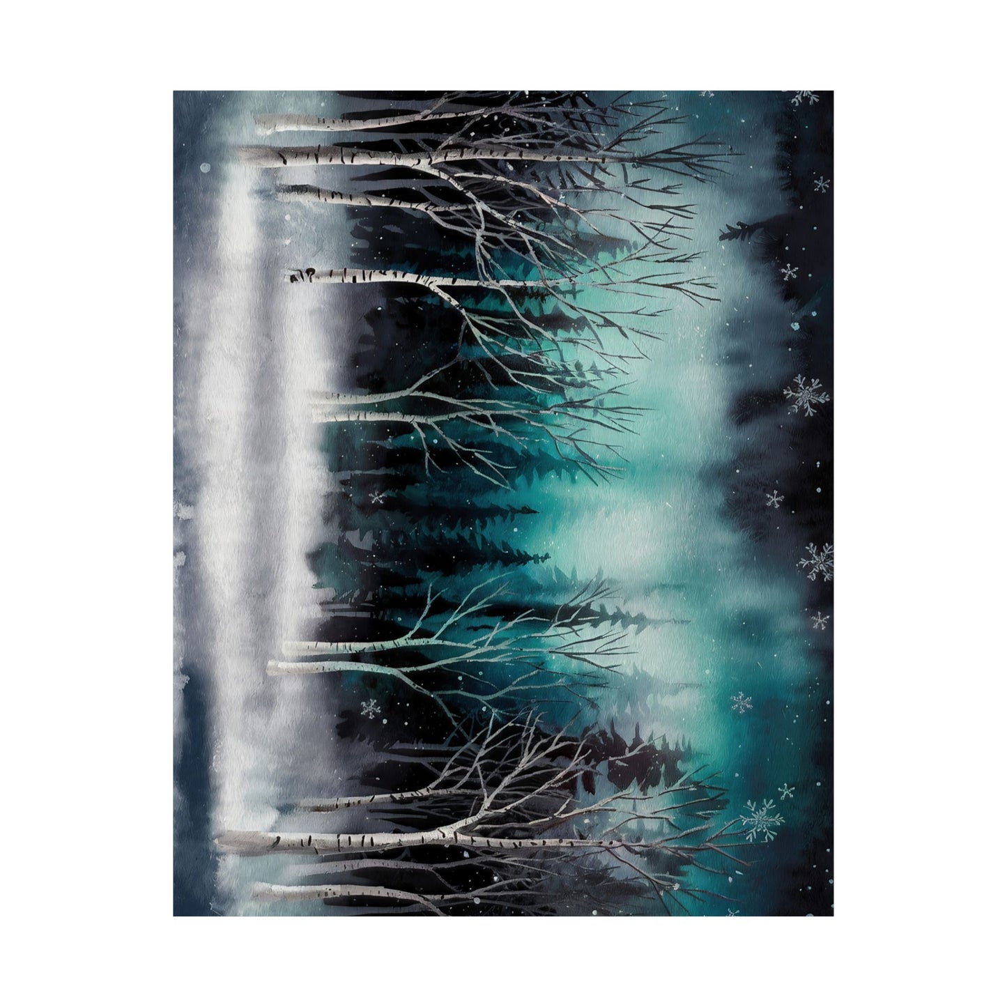 Winter Forest Snowfall Watercolor Poster