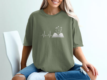Heartbeat With Open Book Graphic T-Shirt product type