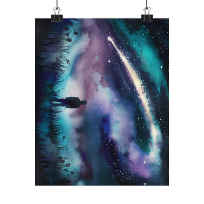 Man Looking Up At Starry Night Poster