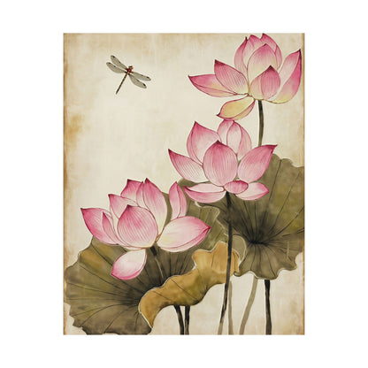 Pink Flowers With Dragonfly Poster