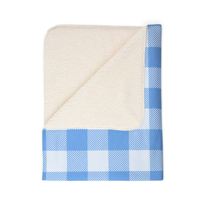 Cozy Blue Gingham Family Name Blanket