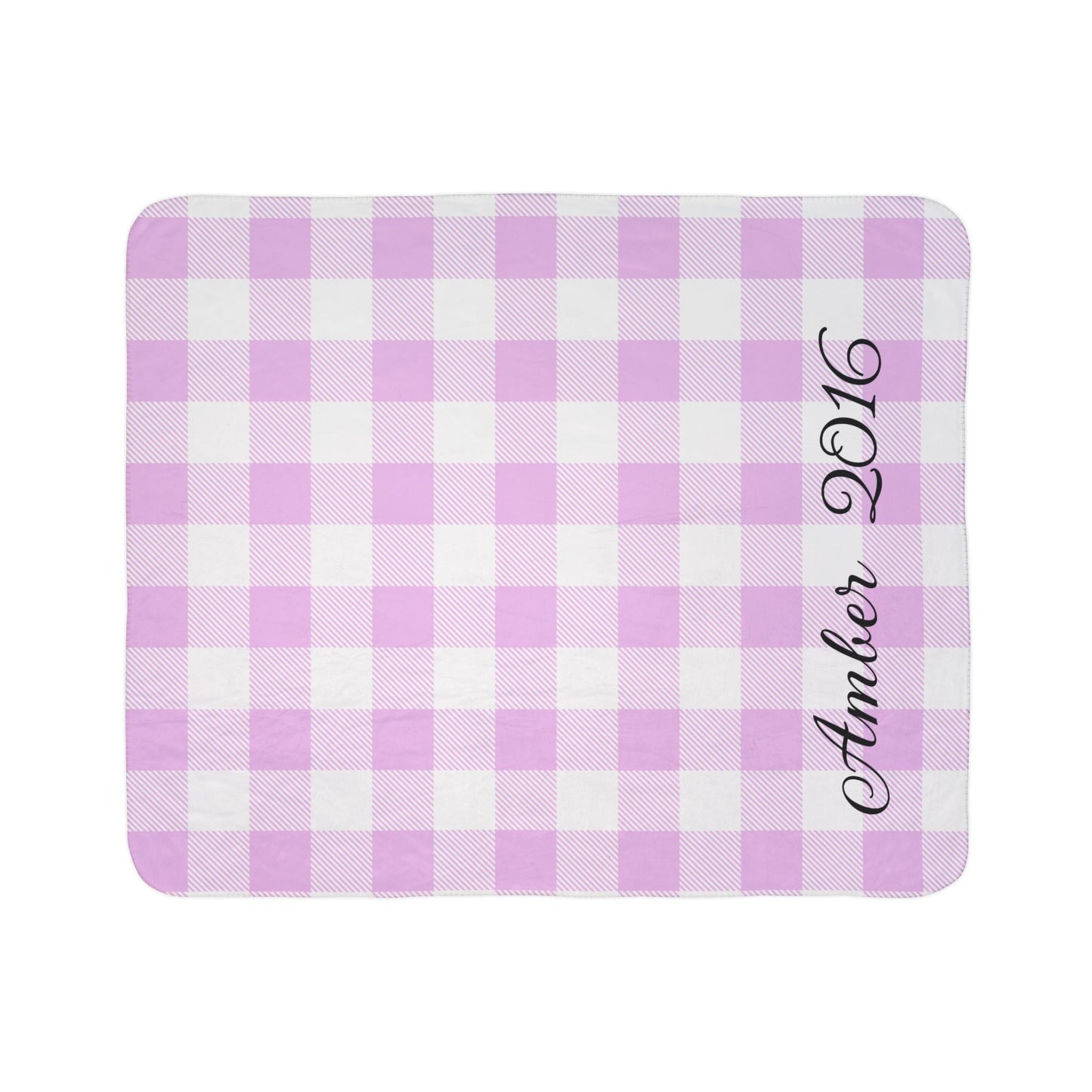 Personalized Pink Gingham Sherpa Blanket