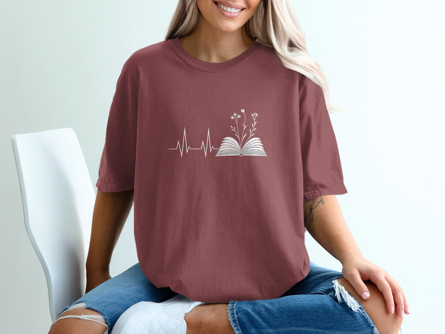 Heartbeat and Floral Book Design T-shirt product type